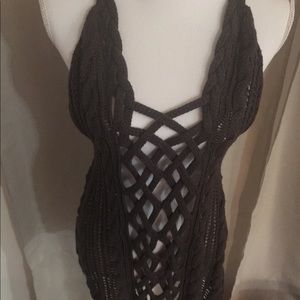 Hollister Brown Beaded Macrame Tank Top